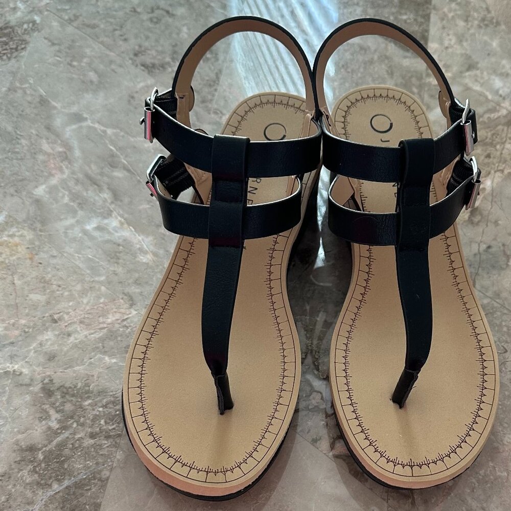 NEW Journee Collection Bianca Black Wedge Sandals Size 8M Strappy Comfort